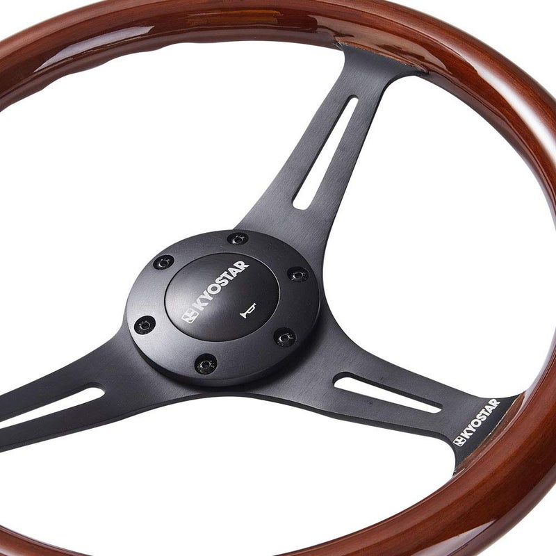 Kyostar Universal 350mm 14" Grant Classic Nostalgia Style Wood Grain Steering Wheel Black Spoek with Horn Button - Image 5